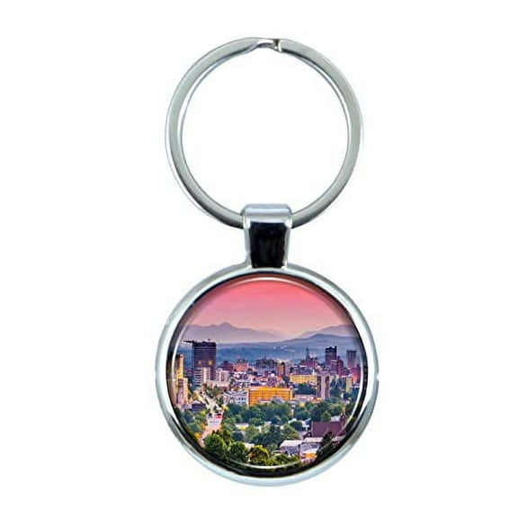 Asheville North Carolina Keychain with Epoxy Dome and Metal Keyring