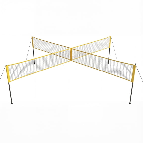 Garvee Portable 4 Square Volleyball Game Set - 14 FT 4-Way Adjustable Height Net for Backyard, Beach, Lawn - Durable Frame, Full Accessories, Family Use - Volleyball Equipment - Yellow