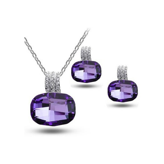 Fashion Elegant Purple Topaz Austrian Crystal Necklace and Earrings Set