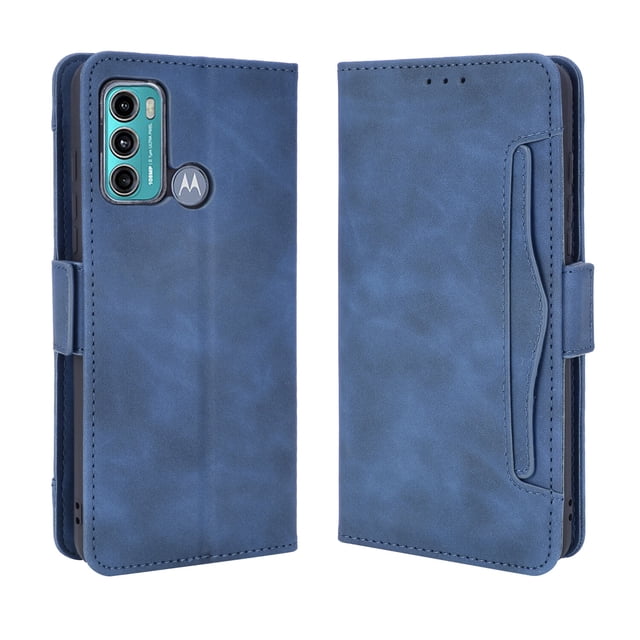 Case for Motorola MOTO G60 Cover Adjustable Detachable Card Holder Magnetic closure Leather Wallet Case - Blue