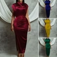 thumbnail image 1 of Neinkie Party Dress Tight Waist Sheath Dress Slim Fit High Split Solid Color Breathable Soft Half-high Collar Short Sleeves Evening Dress Wedding Dress, 1 of 9