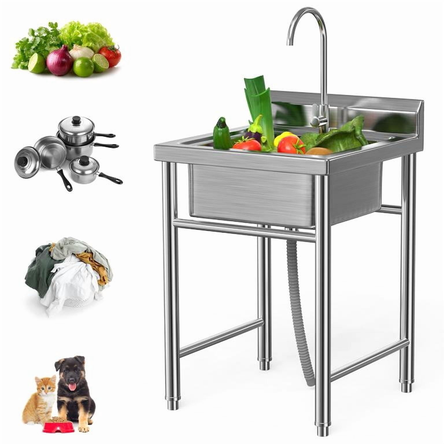 Mohsoe Freestanding Laundry Sink 60 x 60 cm, Stainless Steel Utility Sink with Deep Enlarged Basin, High Splash Guard, No Drilling Easy Assembly, for Kitchen Backyard