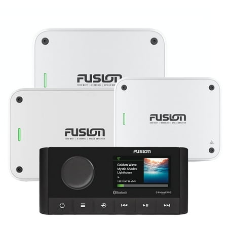Fusion MS-RA210 Apollo Marine Entertainment System With Fusion MS-AP61800 Apollo 6 Channel MS-AP41200 4 Channel and MS-AP12000 Mono Amplifiers