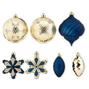 Holiday Time Navy and Gold Shatterproof Christmas Ornaments, 18 Count