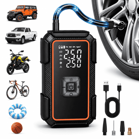 ICREOPRO Cordless Tire Inflator Portable Air Compressor,160 PSI Air Pump with LED Light & Digital Pressure Gauge,Electric Pump for Cars, Bicycle, Motorcycles