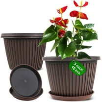 Planter-Pots-for-Plants-Indoor-Outdoor, 3 Pack 10 Inch Plastic Flower Pots with Saucer & Drainage Holes, Modern Garden Planters for Planting Medium Large Plants，Decorative Resin Garden Pots