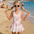 thumbnail image 3 of Xixirimido Pink Rose Floral Patchwork Print Girls Swimsuit Sleeveless One Piece Skirted Swimwear Modest Hawaiian Bathing Suit for Beach Water Park Kids Swim Dress, 3-4 Years, 3 of 7