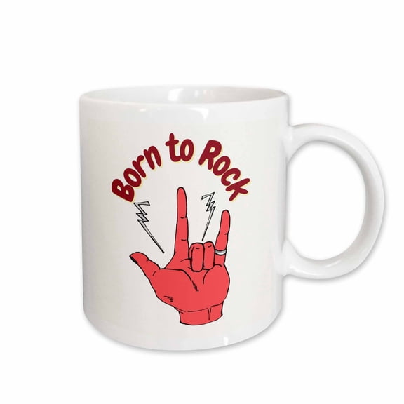 3drose, Image of a Hand with Text of Born to Rock, 11oz Mug