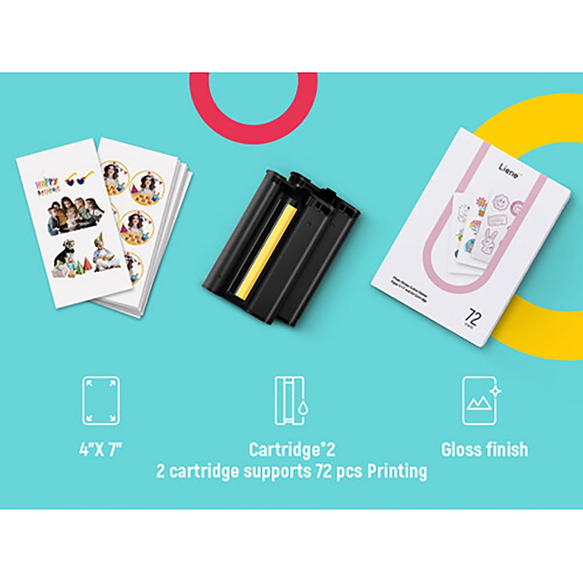 Liene Photo Sticker Cutter Paper 4"X7" W/Ink Cartridge-72 Sheets