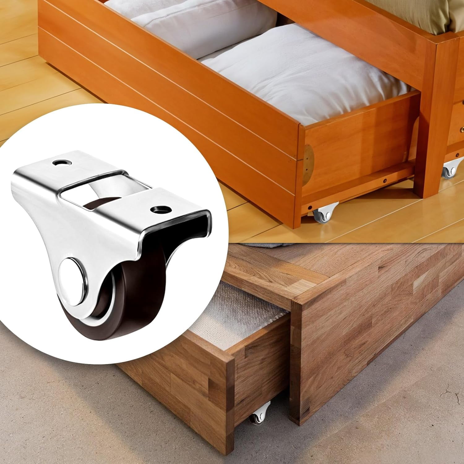 FRKSMD-16Pack 1 Inch Mini Rigid Caster Wheels, Low Profile Non-Swivel Fixed Casters with Iron Top Plate & TPR Wheels for Furniture, Trundle Bed, Drawers, Cabinets - Total Load 424 Lbs