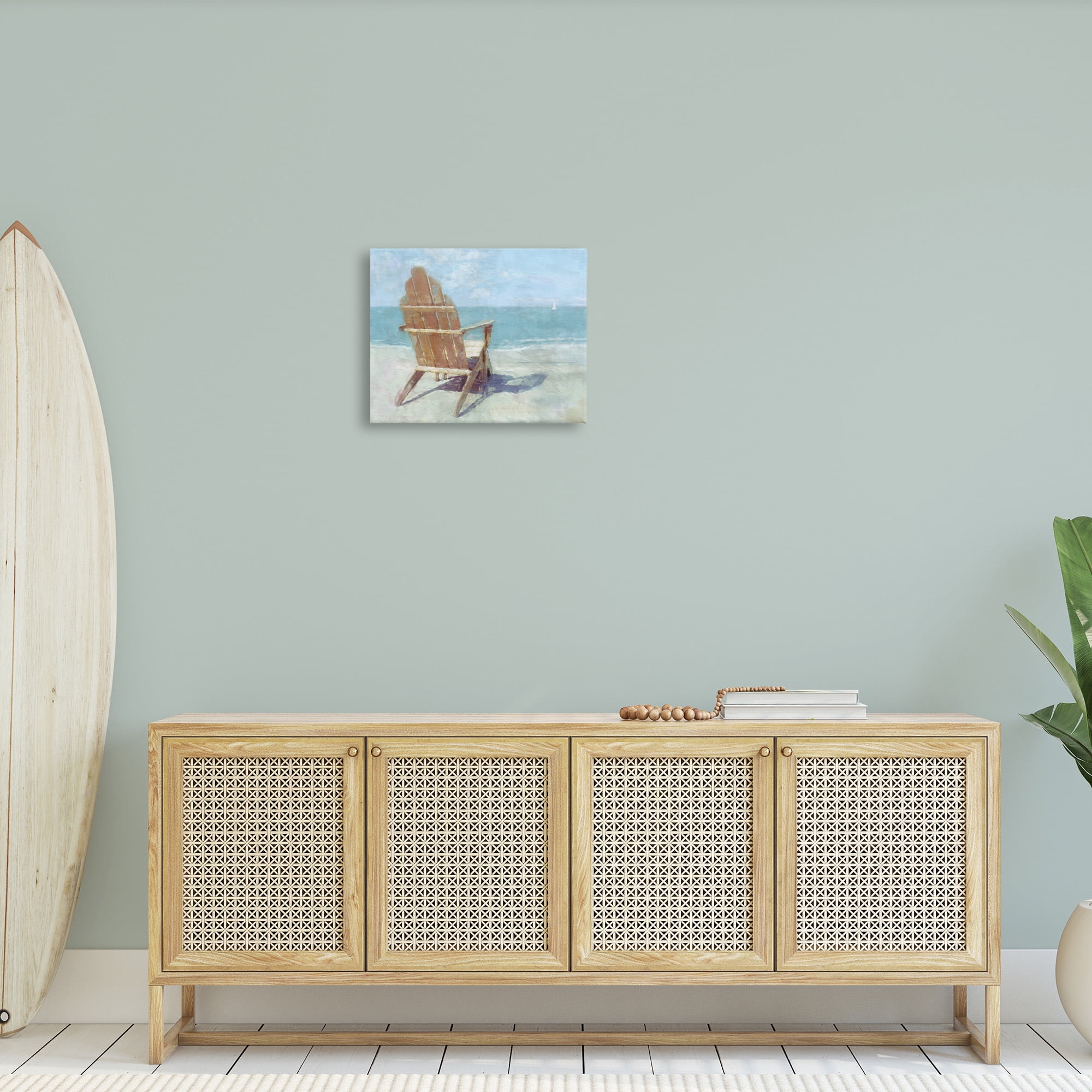 Stupell Industries Chair with Sailboat View Landscape Painting Gallery Wrapped Canvas Art Print Wall Art, 20 x 16