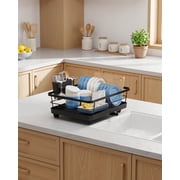 Sakugi Dish Drying Rack, Compact Dish Racks for Kitchen Counter, 15''L x 12''W x 5''H , Black
