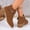 Camel, variant on Women Faux Suede Buckle Ankle Boots Round Toe Low Wood Block Heel Slip On Western Short Booties Non Slip Rubber Sole for Fall Winter Daily Wear Camel 7.5 Wide