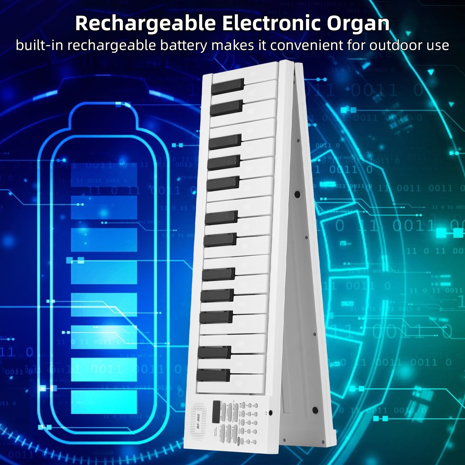 OUTGOO 61 Keys Folding Piano Keyboard, Portable Electric Keyboard Piano with Teaching Mode, Recording, Playback, Carrying Bag and Power Supply, Digital Music Keyboard for Kids Adult Beginners