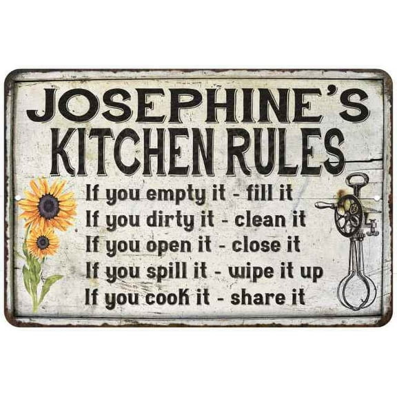 Josephine's Kitchen Rules Chic Sign Vintage Decor 8 x 12 High Gloss Metal 208120032124