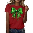 thumbnail image 2 of LEKWK Womens Graphic T Shirts Loose Fit 3/4 Sleeve Graphic Tees Casual Tops Large Green Ribbon Bow Graphic Holiday Wear, 2 of 5