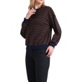 thumbnail image 4 of Sudaderas de cuello redondo a rayas de manga larga para mujeres S Marrón, 4 of 6