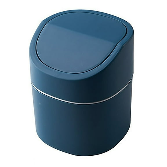 DELESYS Mini Bathroom Trash Can with Lid, Modern Mini Waste Bin with Swing Lid, Plastic Garbage Can for Kitchen, Bathroom, Bedroom, Office, Under Desk, 5.3*5.3*6.49inches (Blue)