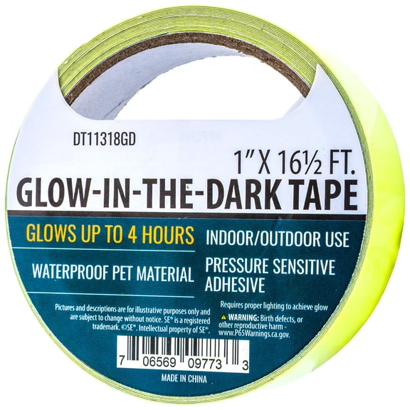 ToolTreaux Weatherproof Waterproof Multi Surface Fluorescent Glow in the Dark Tape, Yellow (1 Inch Width x 16ft Long)