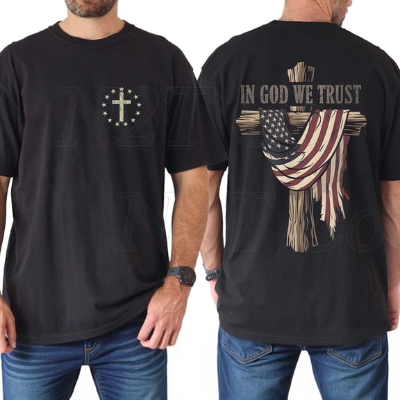 In God We Trust Double Sided Unisex T-Shirt – American Flag Cross Shirt