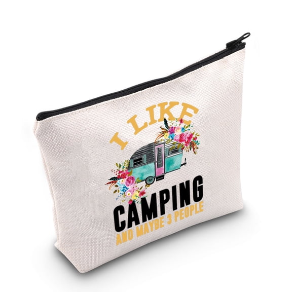 LEVLO Travel Camper Cosmetic Make Up Bag Camp Trailer Gift I Like Camping And Maybe 3 People Camper Makeup Zipper Pouch Bag For Women Girls