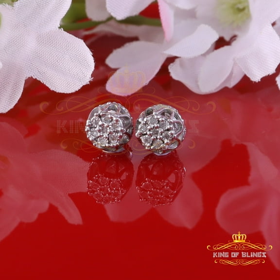 King of Bling's 925 Sterling Silver White 0.05ct Diamond For Men's & Women's Floral Earrings