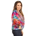 thumbnail image 3 of Sakkas Sante Women's Boho Loose V neck Long Sleeve Elastic Tunic Top Blouse Floral - 584-Pink - S/M, 3 of 5