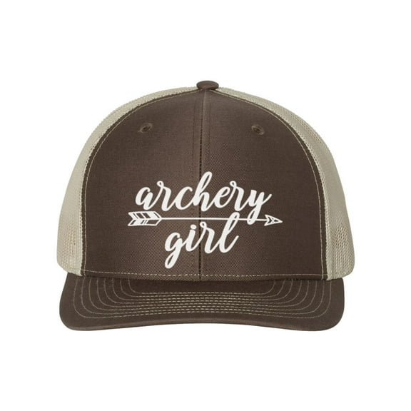 Archery Girl, Archery Hat, Women's Archery Hat, Ladies Hunting, Baseball Cap, Women's Cap, Archery Cap, Gift For Her, Adjustable, White Text, Brown/Khaki