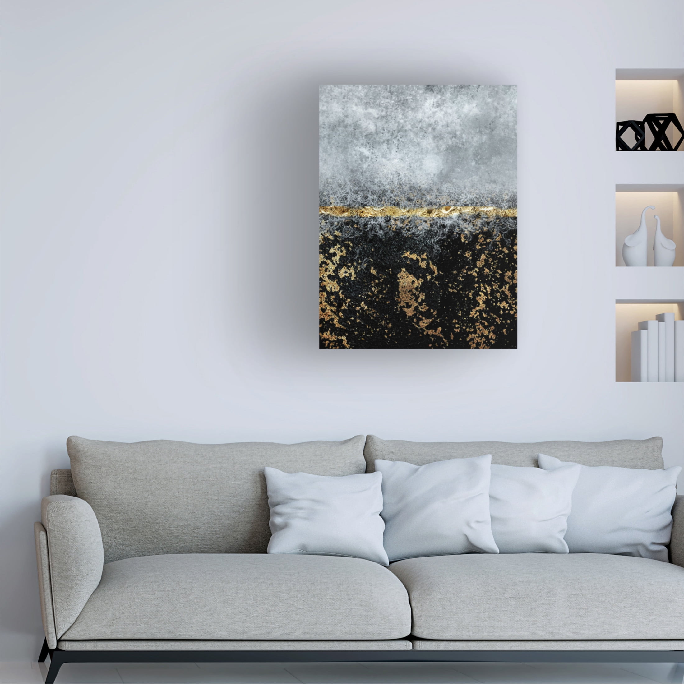 Canvas Wall Art - Bilge Paksoylu 'Gold Black Abstract' Wall Art for Living Room, Bedroom, or Office Décor by Trademark Fine Art - 18 x 24 Inches