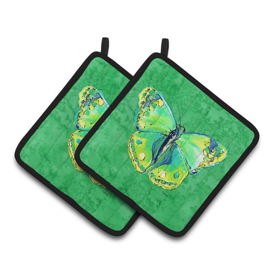 Carolines Treasures 8863PTHD Butterfly Green on Green Pair of Pot Holders , 7.5HX7.5W, multicolor