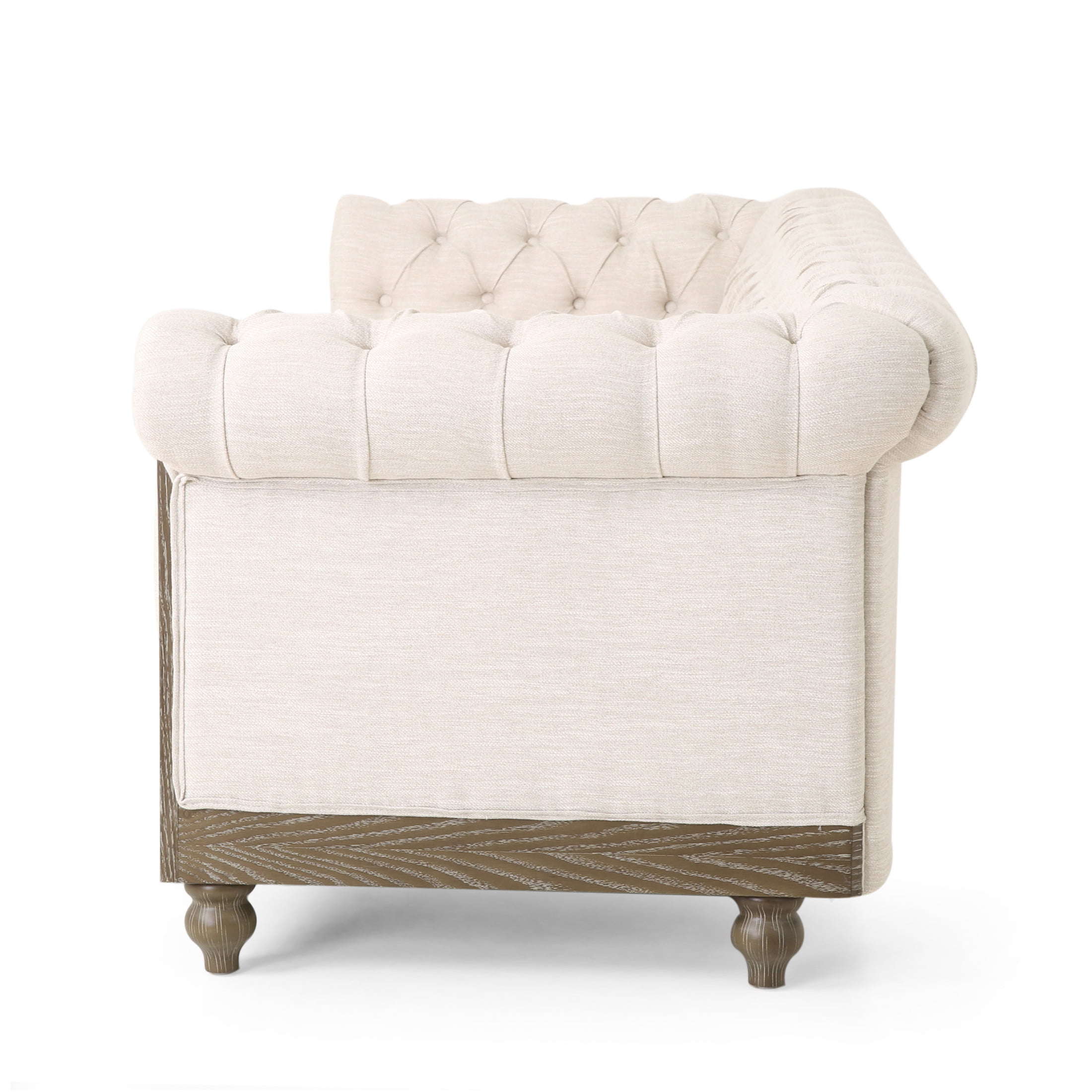 Noble House Glencoe Fabric Tufted 3 Seater Sofa, Beige
