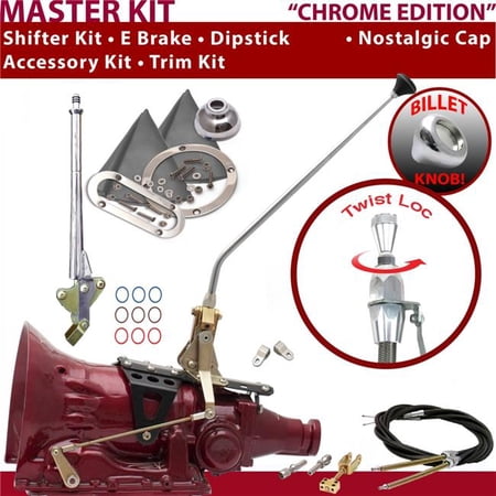 American Shifter 4L80E Shifter Kit Chrome 16 in. E Brake Cable Clevis Trim Kit Dipstick for F2B4A
