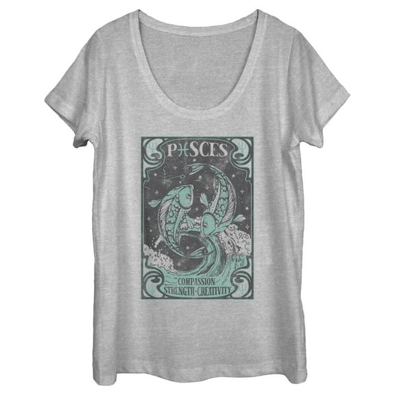 Women's Lost Gods Vintage Pisces Card  Graphic Tee Athletic Heather X Large