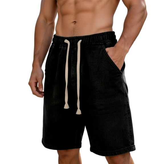 ZToonmas Men's Elastic Waist Drawstring Denim Shorts Loose Straight Leg Casual Summer Shorts with Pockets