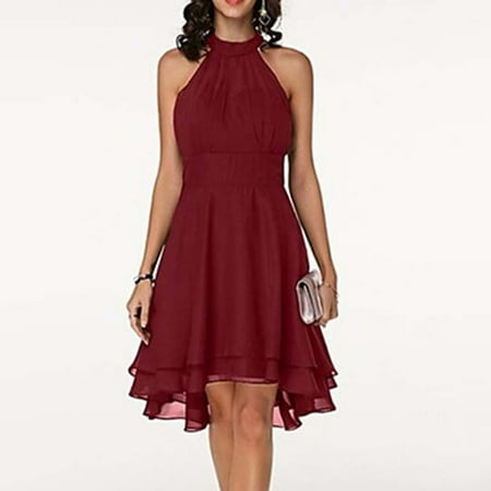 

cllios Women s Summer Fashion Round Neck Sleeveless Chiffon Double Layer Ruffles Pencil Dress for Women 2022