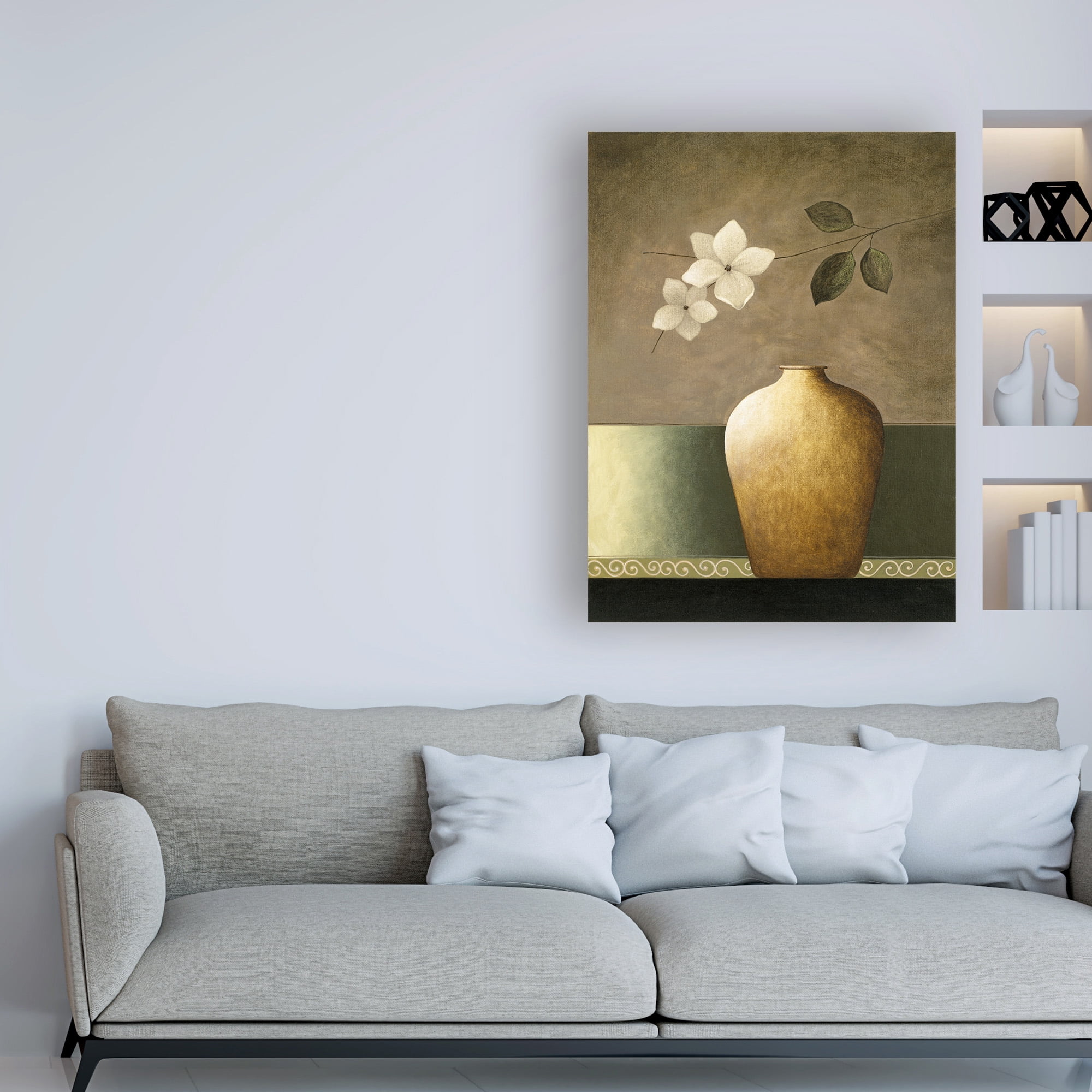 Trademark Fine Art 'Flower Stem Over Tan Vase' Canvas Art by Pablo Esteban