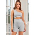 thumbnail image 1 of Women's Gray Single Split Shoulder Ribbed Cropped Sports Top, 1 of 5