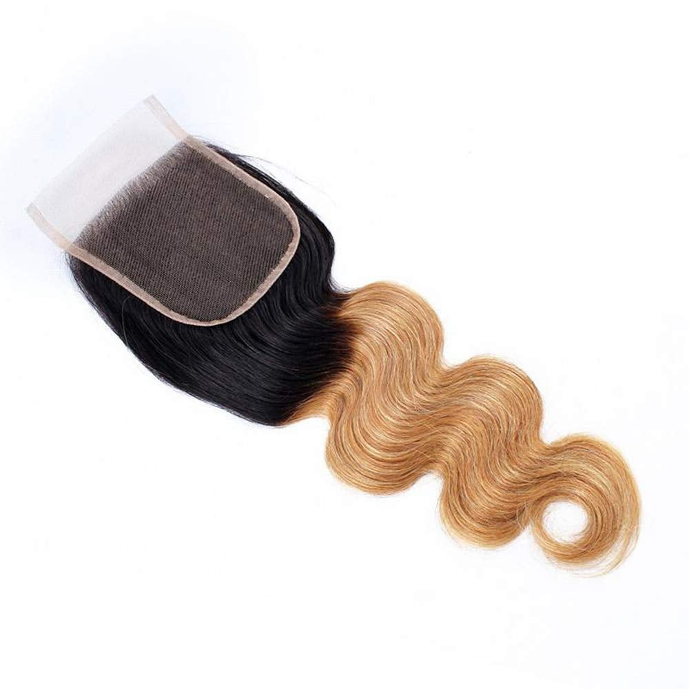 Ustar 100% Human Hair Ombre 1B/27 Body Wave 3 Bundles with 4 by 4 Lace Closure Stretched Length/inch: 22"24"26"+ Closure22"
