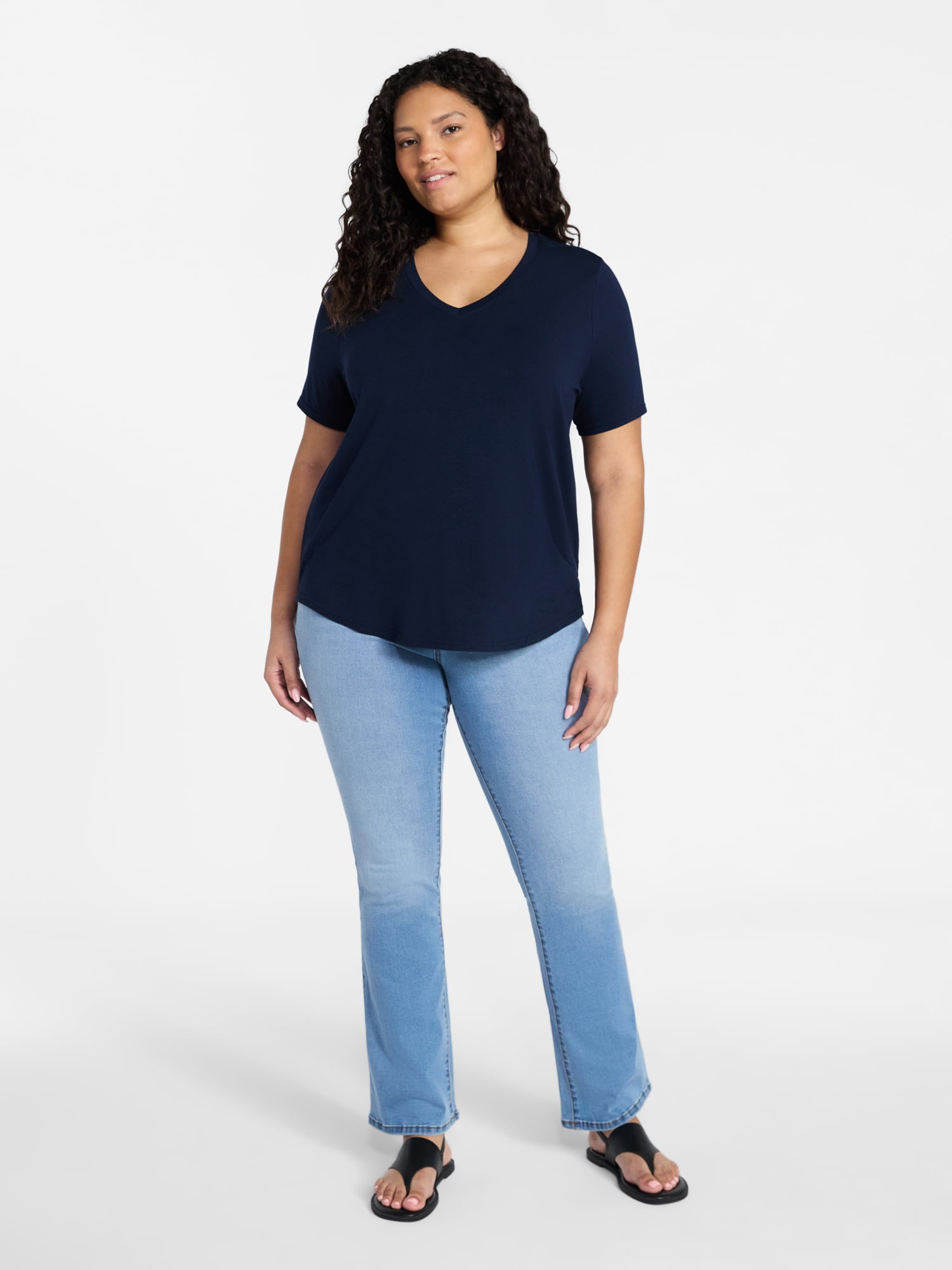 Terra & Sky Women's Plus Size V-Neck Tee with Short Sleeves, Size 0X-5X