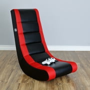 The Crew Furniture Classic Video Rocker Floor Gaming Chair, Kids and Teens, PU Faux Leather & Polyester Mesh, Black/Red