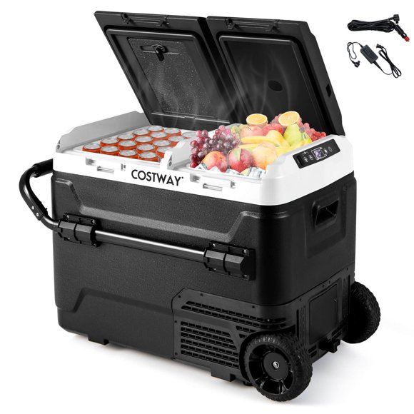 Costway Dual Zone 12V Car Refrigerator 53QT Portable Compressor Fridge Freezer (-4℉~68℉) Black
