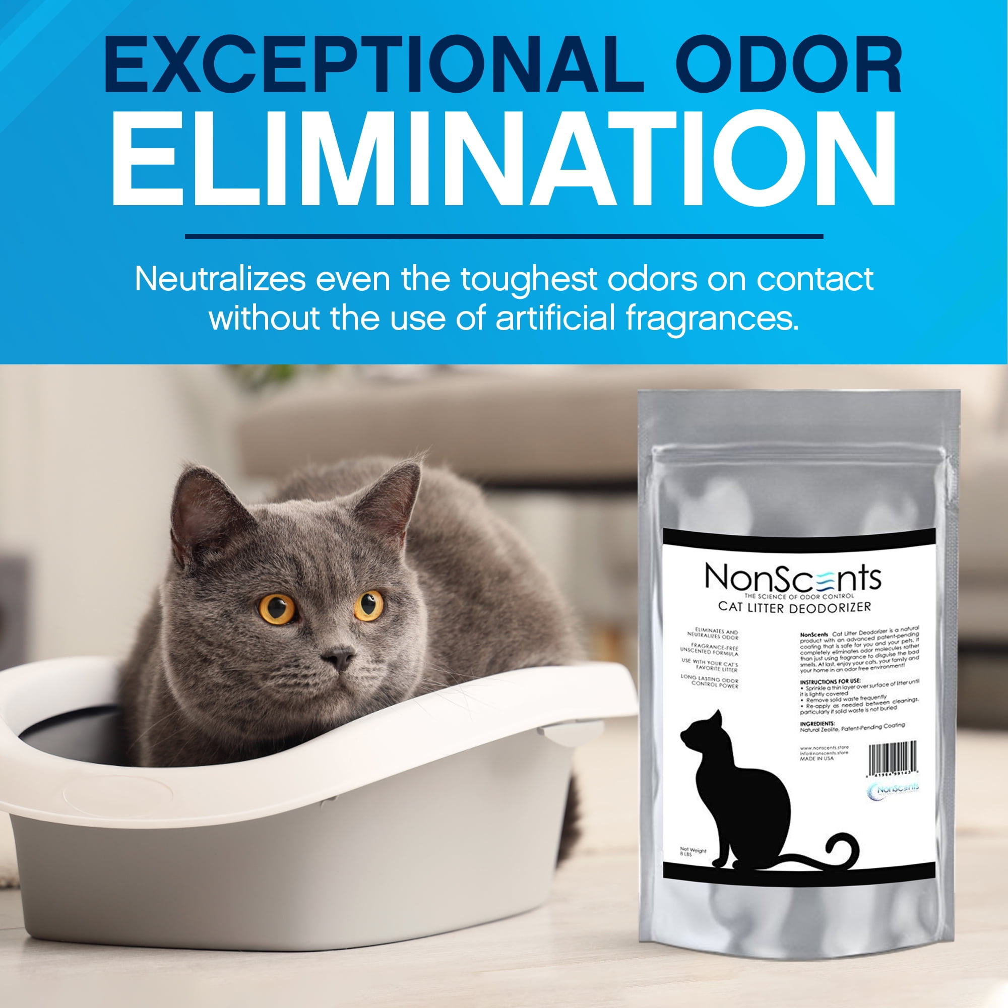 NonScents Cat Litter Deodorizer Litter Box Odor Eliminator Less Scooping Extends Kitty Litter Lifespan Fragrance Free Formula Eliminates