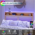 thumbnail image 4 of IdealHouse Rattan King Size Bed Frame with RGB LED Lights, Boho Style, Storage Headboard & Charging Station, No Box Spring Needed, 4 of 8