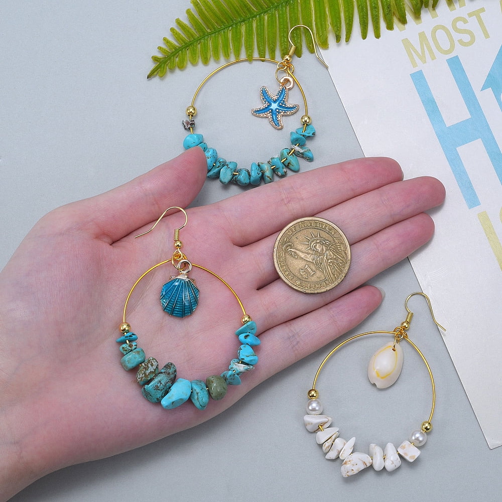 154Pieces DIY Ocean Style Earring Making Kits Including Alloy Pendants Natural Cowrie Shell & Imitation Pearl Acrylic & Gemstone Chip Beads