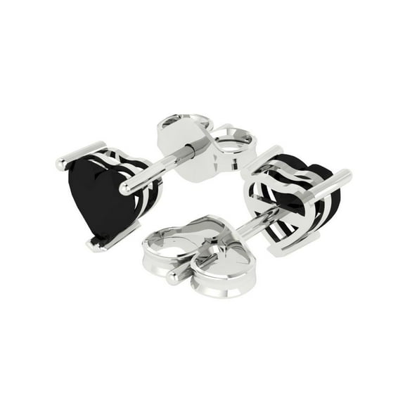 1.0 Ct Heart Cut Studs Black Natural Onyx 18K White Solid Solid Gold Everyday Dainty Earrings Push Back