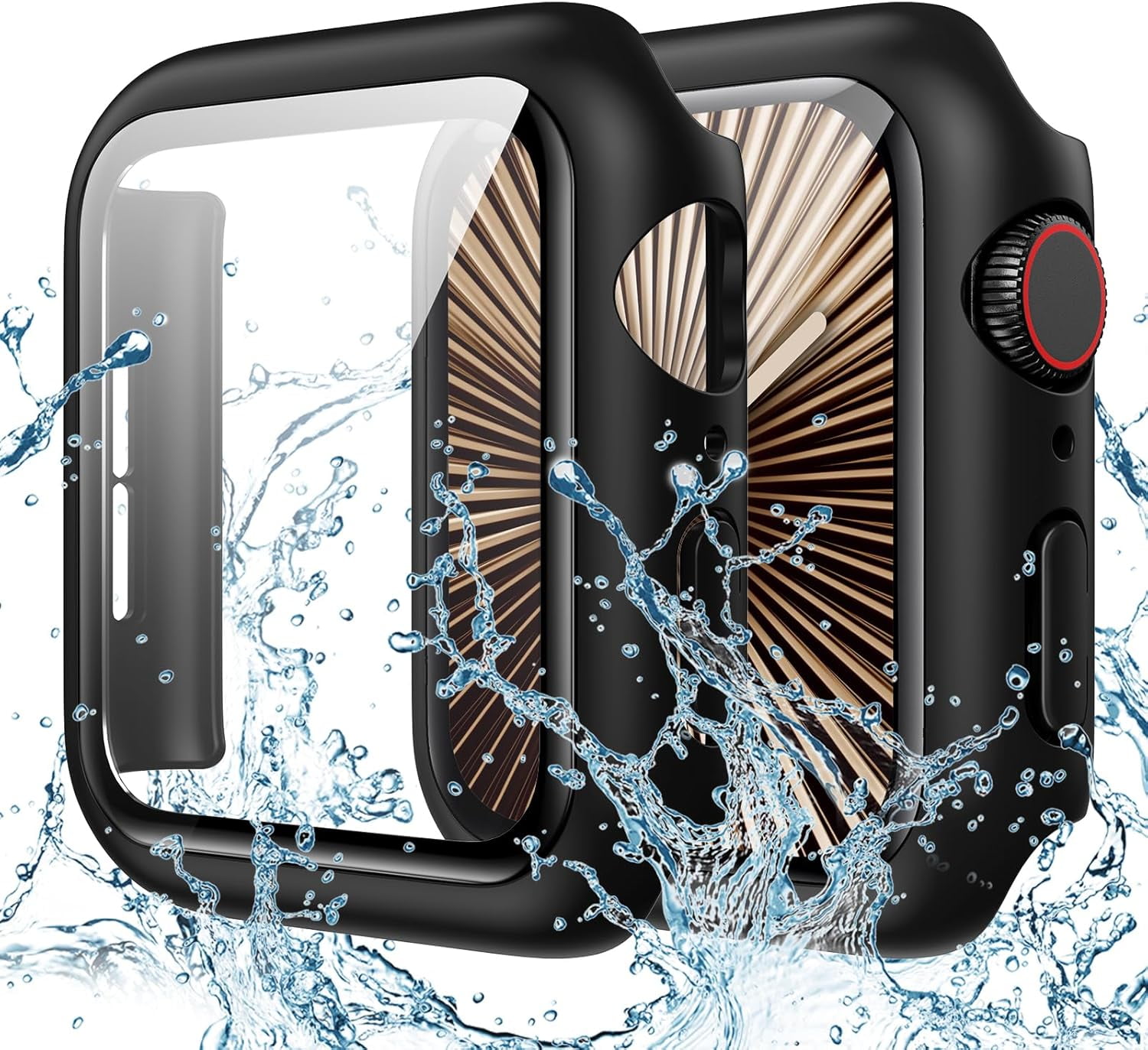 XiHAMA Waterproof Screen Protector Case Compatible with Apple Watch Series 6/5/4/SE 44mm, Hard Bumper with Tempered Glass for Watch Cover
