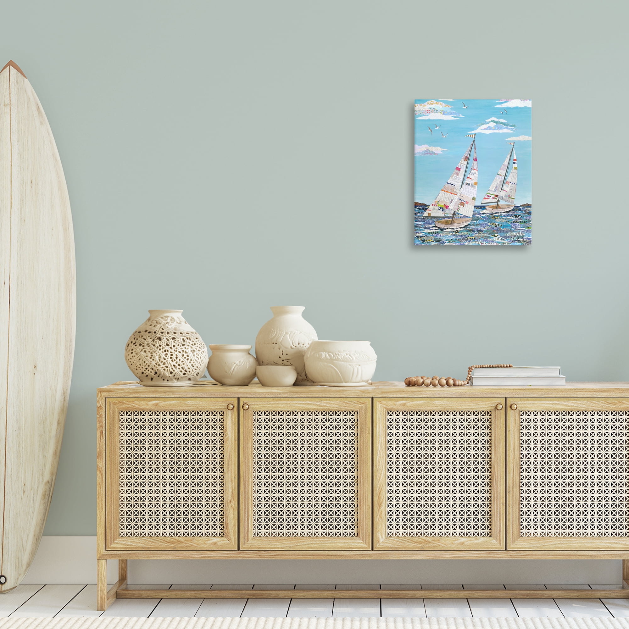 Stupell Industries Collaged Sailboat Pair Transportation Painting Gallery Wrapped Canvas Art Print Wall Art, 16 x 20