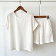 thumbnail image 6 of Cagogo Women Plus Size 2 Piece Shorts Set Casual Summer Cruise Outfits Round Neck Short Sleeve Tshirt Pocket Elastic Waisted Shorts Matching Lounge Tracksuits Travel Airport Clothes, White L, 6 of 6