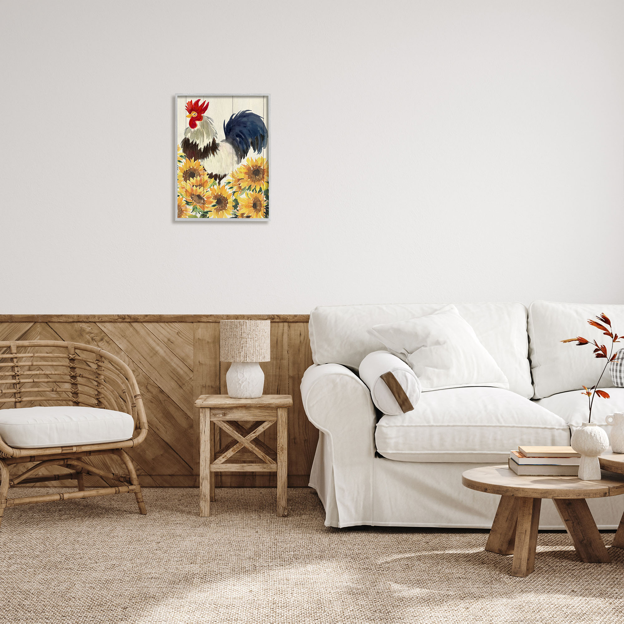 Stupell Industries Country Rooster & Sunflowers Animals & Insects Painting Gray Framed Art Print Wall Art, 16 x 20
