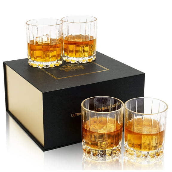 KANARS Crystal Whiskey Glasses, Set of 4 Rocks Glasses in Elegant Gift Box for Christmas New Year